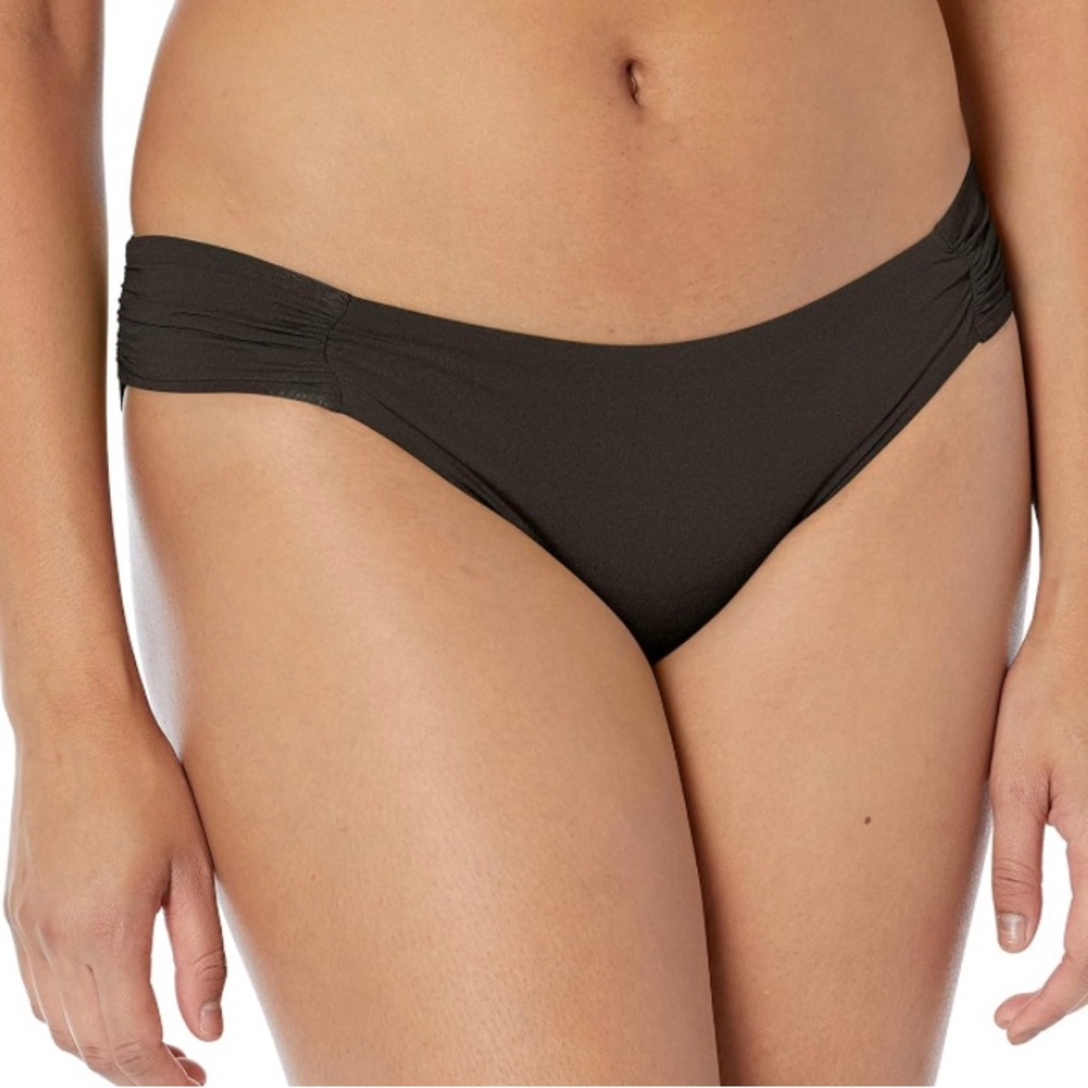 NWT Trina Turk Black Shirred Side Bikini Bottoms, 6